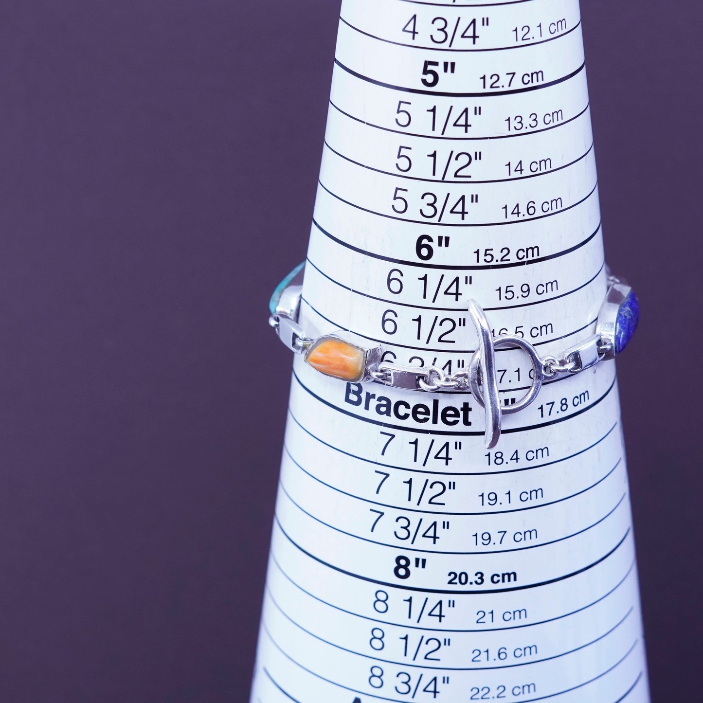 6.75”, mexico Sterling 925 silver bracelet with lapis lazuli amber turquoise