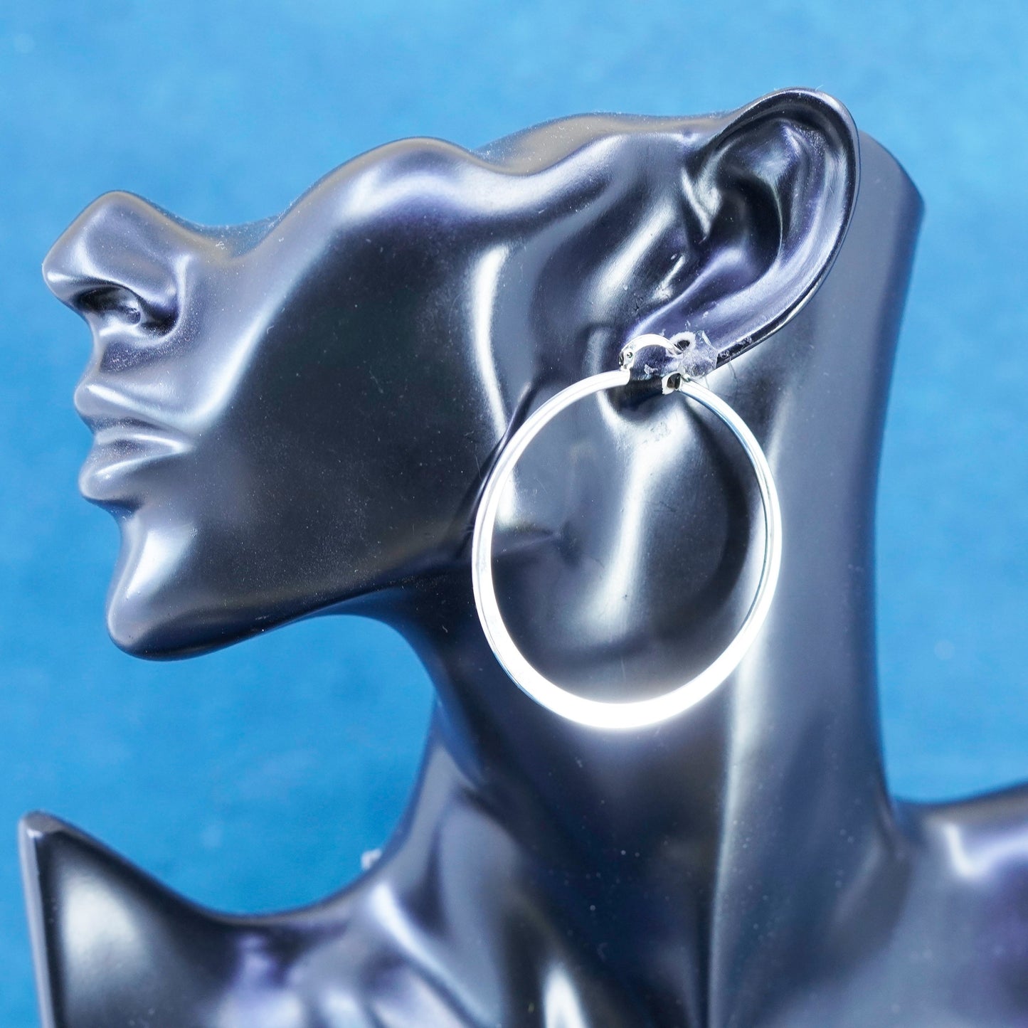 2”, vintage Sterling silver handmade earrings, flatten modern 925 hoops, huggie
