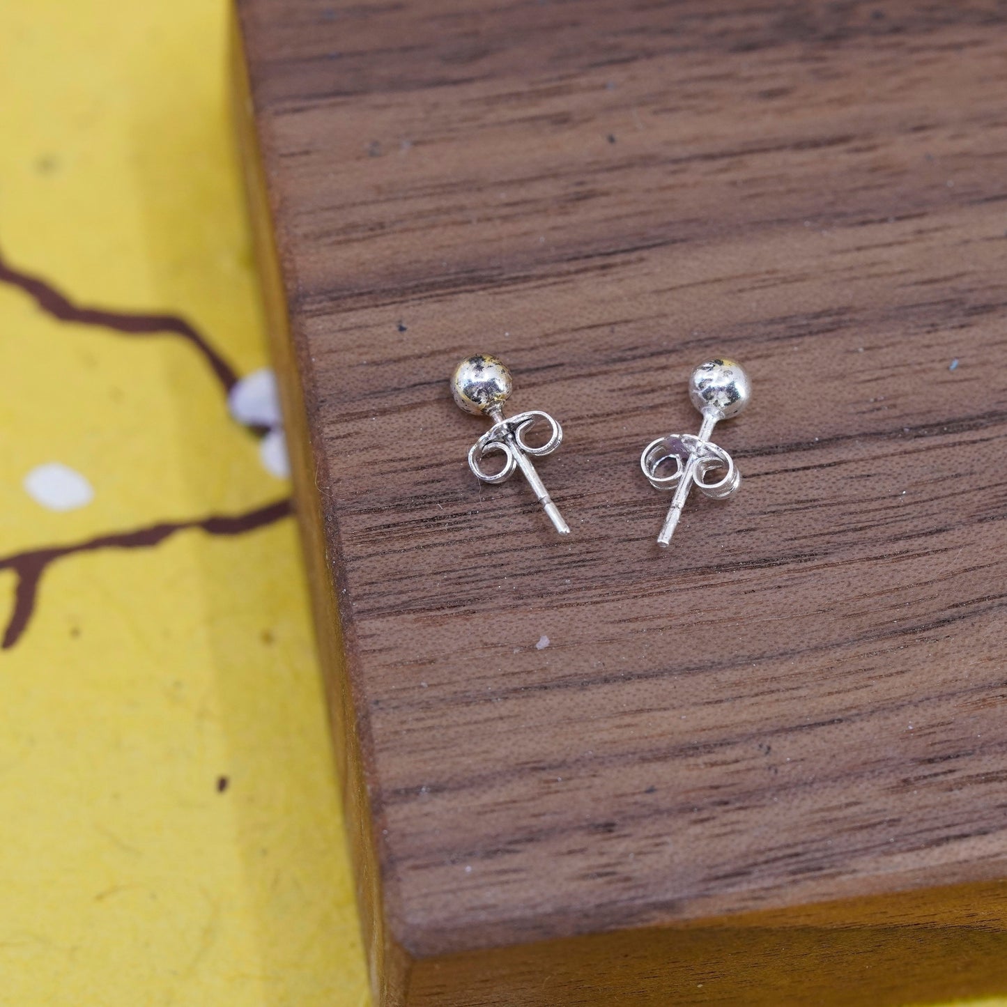 3mm, Vintage Sterling silver beads studs, 925 earrings, stamped 925