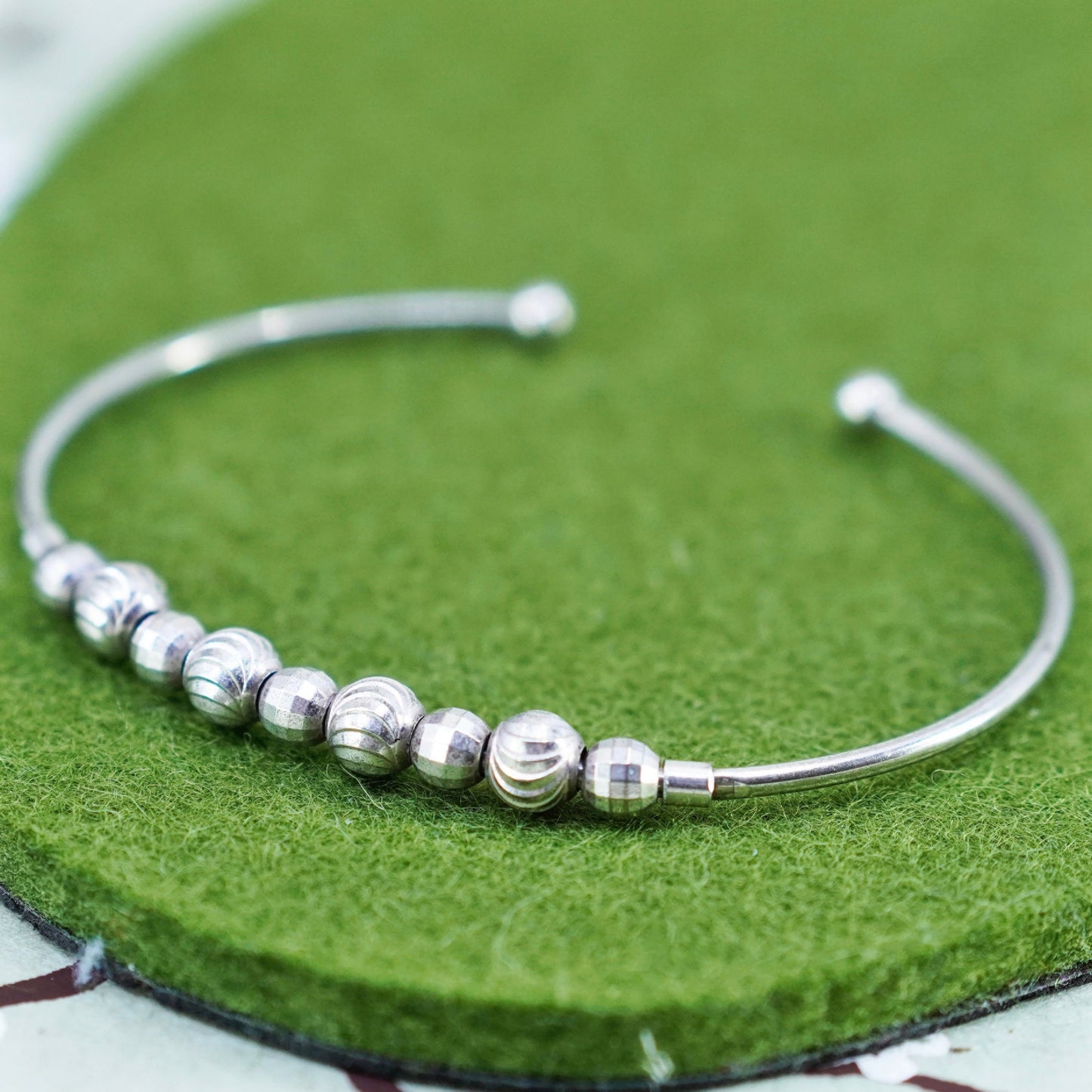 6.5”, vintage Italian Sterling silver bracelet, modern handmade 925 beaded cuff