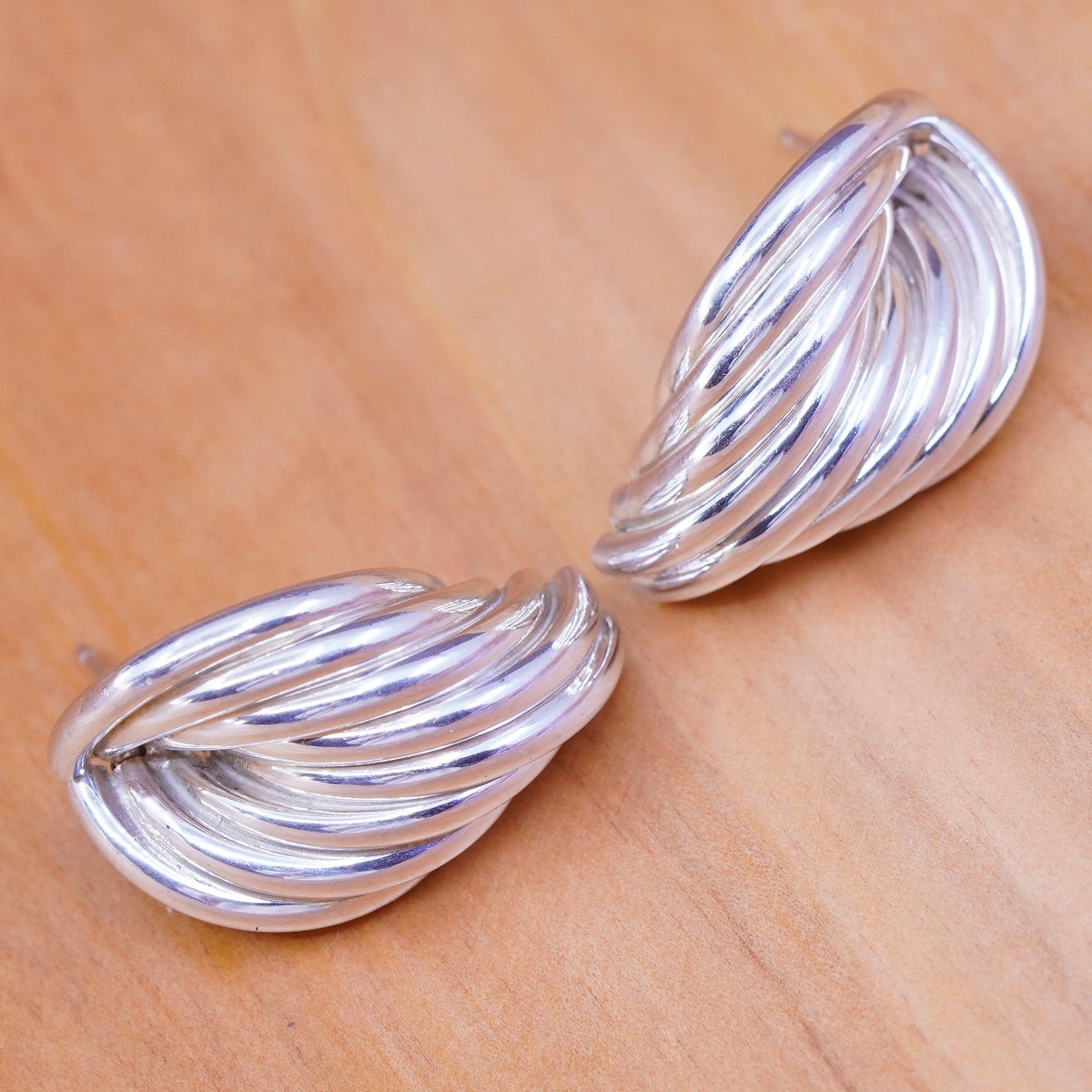 vintage Sterling silver handmade earrings, 925 entwined loop tube studs
