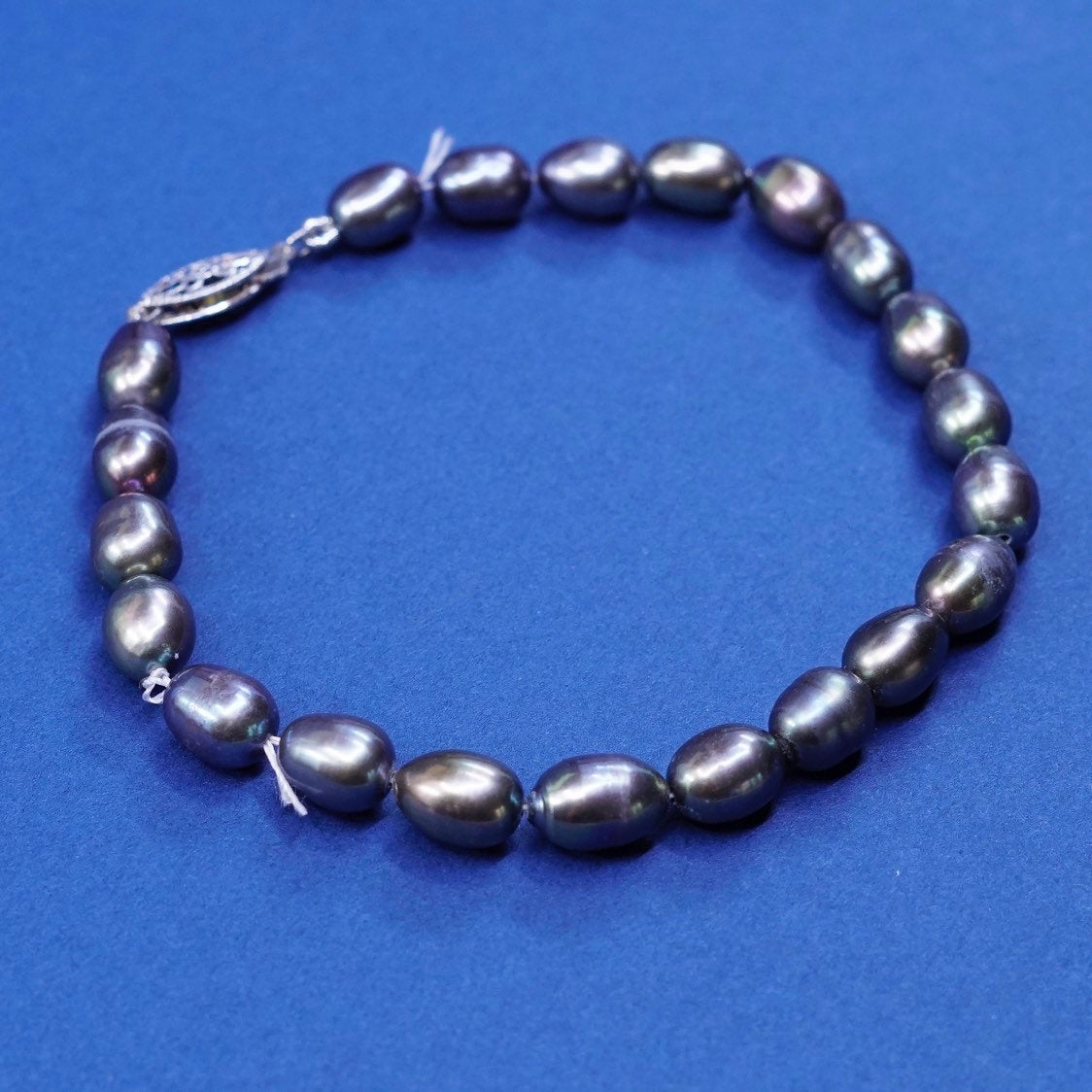 7", Sterling silver handmade bracelet, 925 clasp w/ black pearl beads