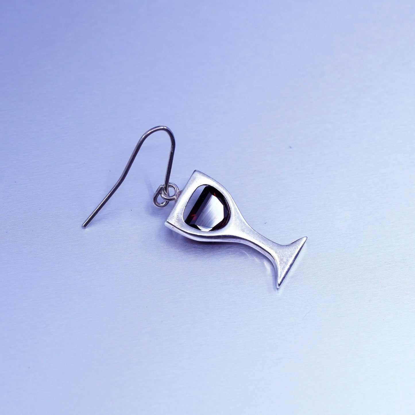 Vintage Sterling 925 silver handmade cocktail earrings with ruby