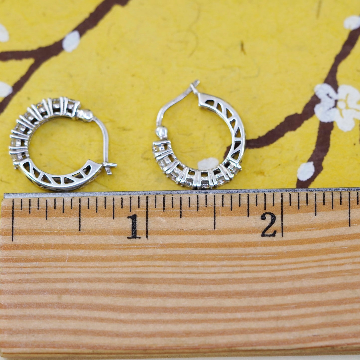 0.75”, vintage Sterling silver handmade earrings, 925 huggie hoops cluster cz
