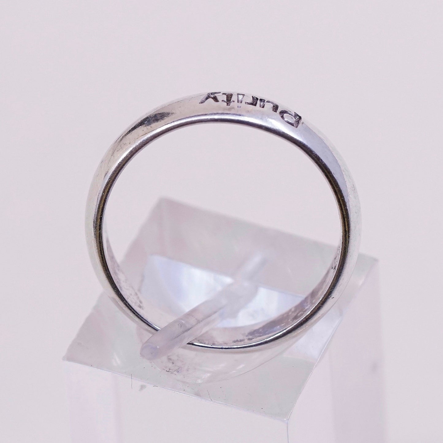 sz 7, vtg BSD sterling silver handmade ring, 925 prayer band, engraved “purity”