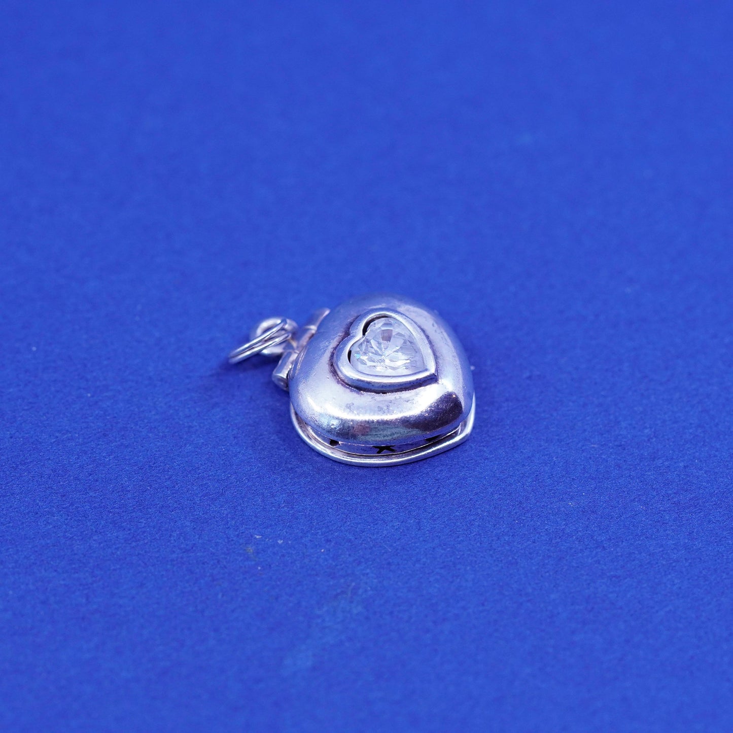 Vintage Sterling silver pendant, 925 heart locket with Cz and “I love you”