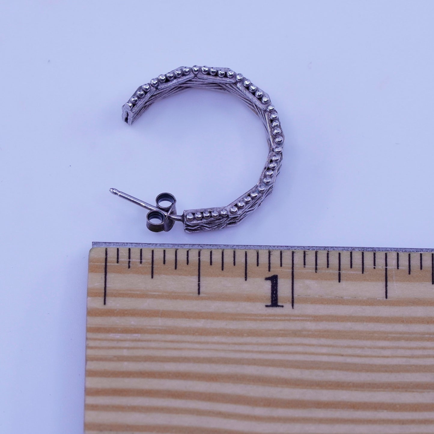 0.75”, vintage Sterling silver handmade earrings, 925 Riccio textured hoops