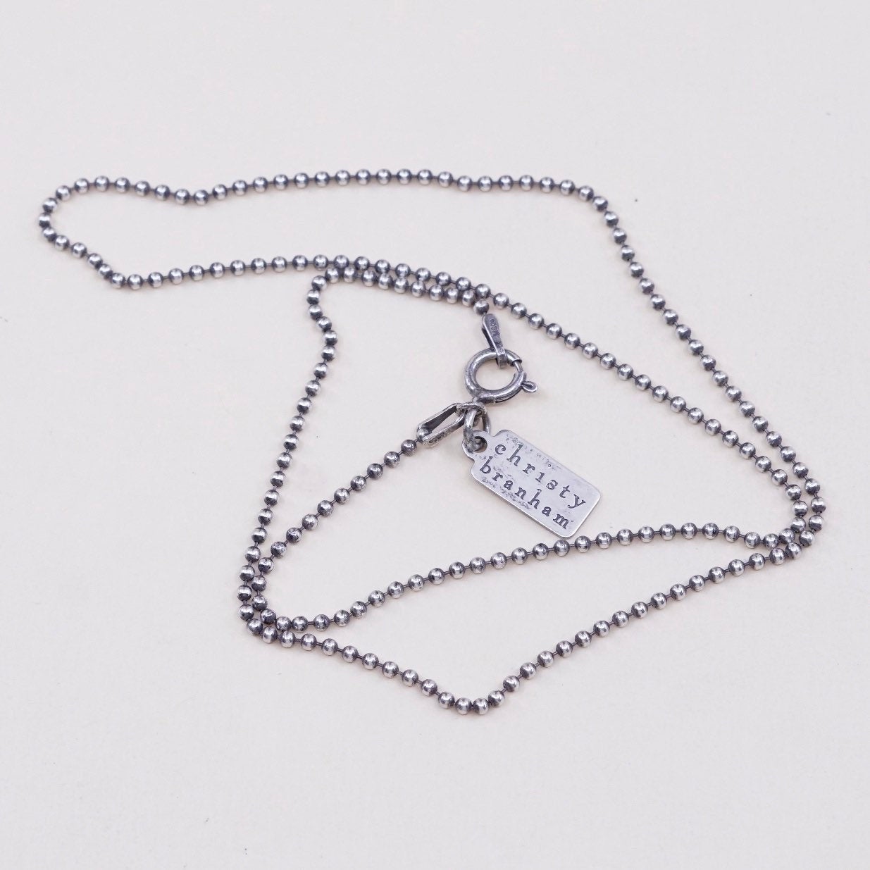 16”, 1mm, Vintage israel megiddo sterling silver beads chain, 925 necklace