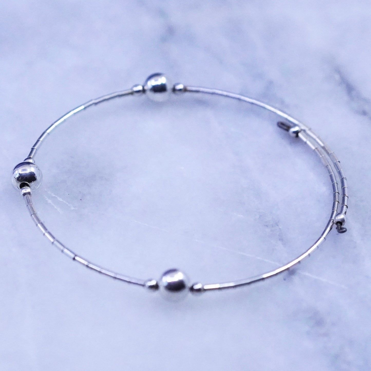 Size adjustable, vintage sterling silver handmade bracelet, 925 beaded bangle