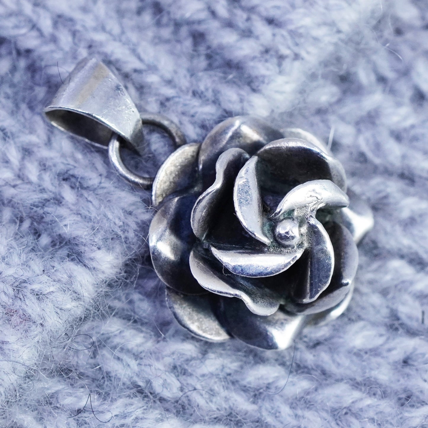 Vintage Mexico sterling 925 silver handmade rose flower pendant