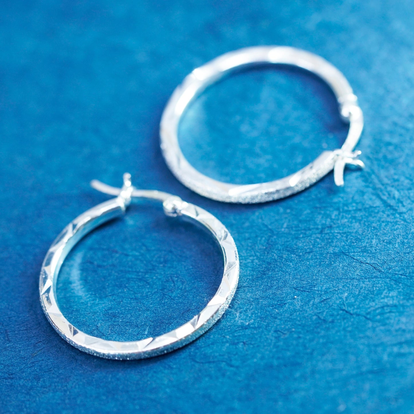 1”, vintage Sterling silver hoop earrings, 925 textured huggie