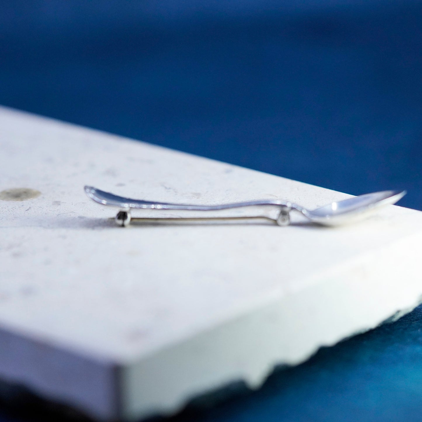 Vintage modern Victorian sterling silver handmade brooch, solid 925 mini spoon
