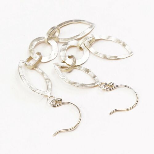 vtg Gold Over Hammered Sterling 925 Silver Circle Disc Dangles Earrings