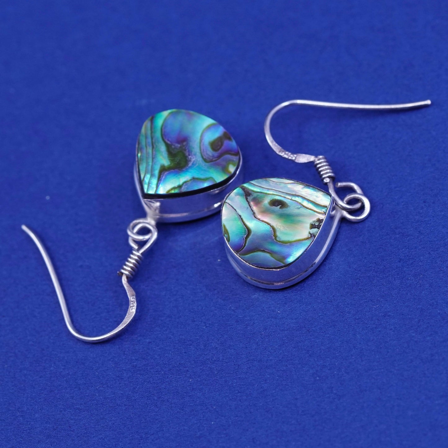 Vintage Sterling 925 silver handmade earrings with teardrop abalone