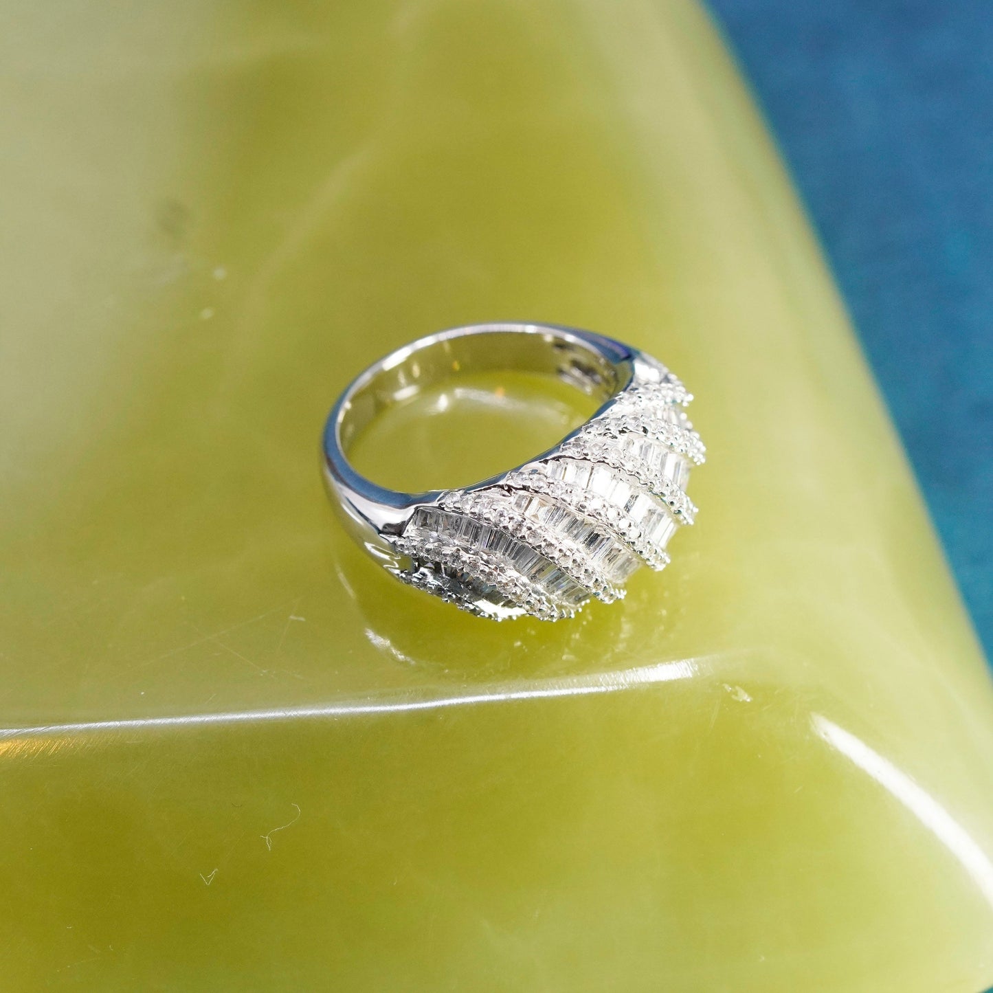 Size 9.25, Sterling 925 silver ring with cluster crystal, anniversary ring