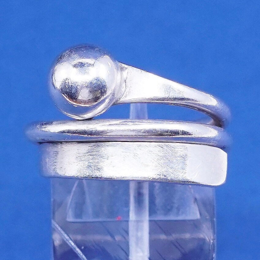 sz 7.75, Mexico Sterling silver handmade wrap ring, 925 statement ring w/ bead