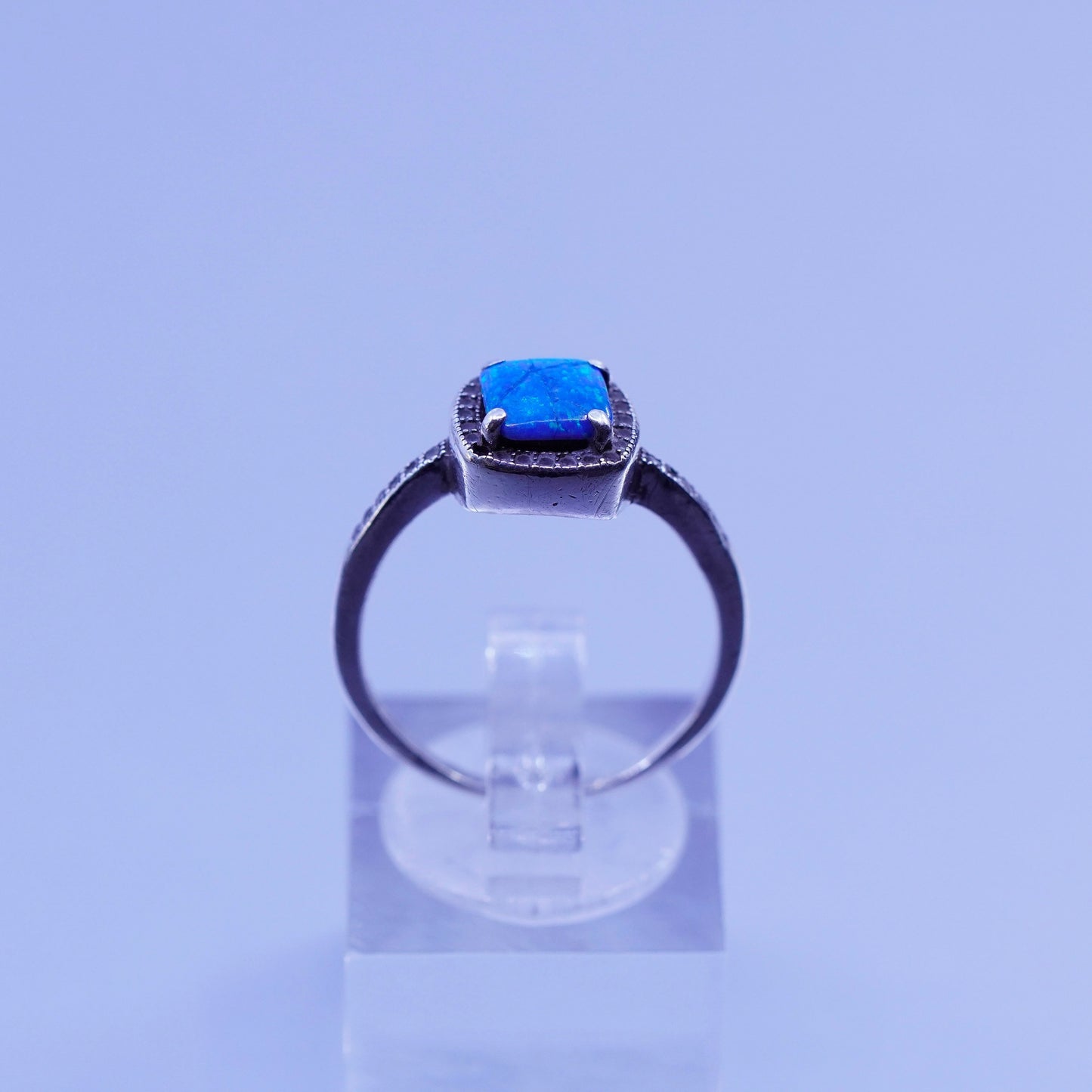 Size 7.5, vintage Sterling 925 silver handmade ring with opal and cz