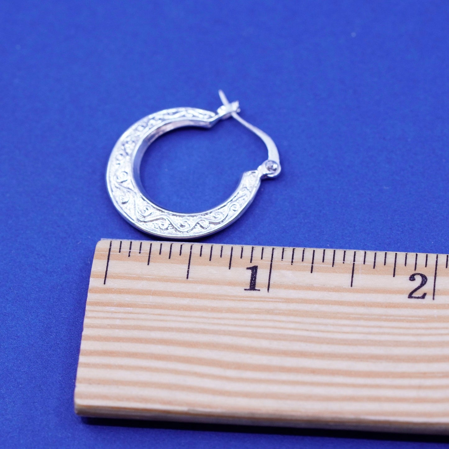 1”, Vintage Sterling silver handmade earrings, textured 925 hoops