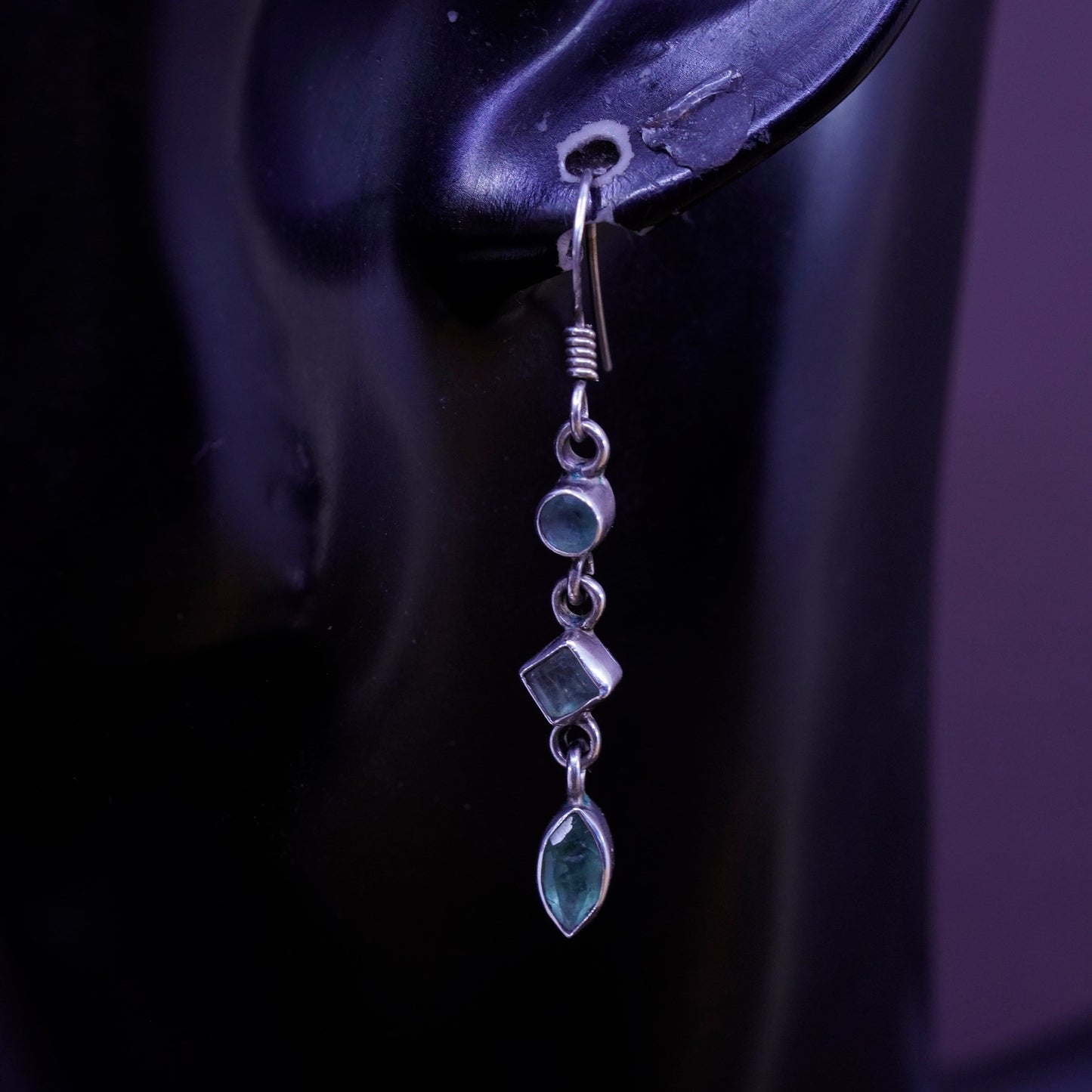Vintage Sterling 925 silver handmade earrings with blue topaz
