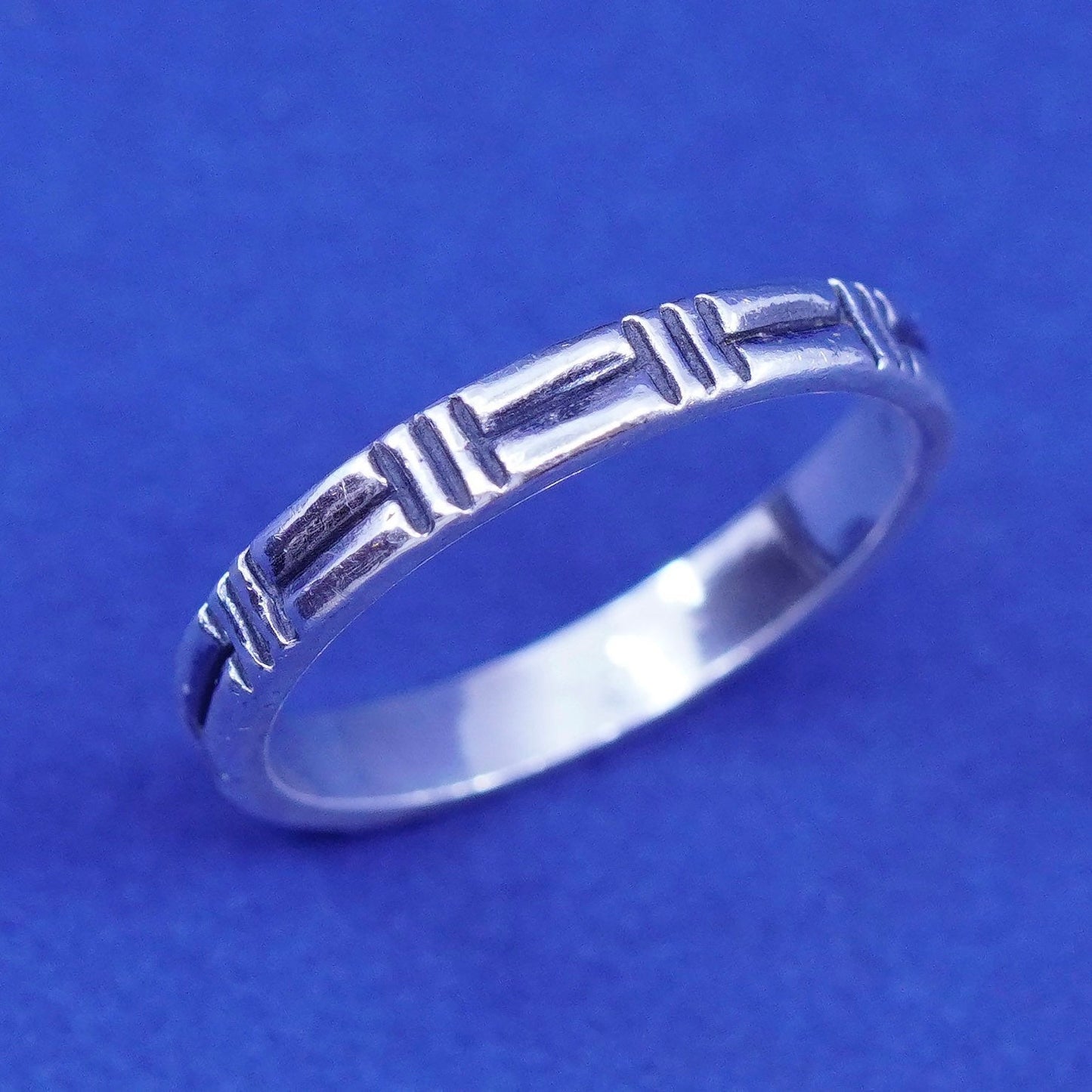 Size 6, vintage Sterling silver handmade ring, textured 925 stackable band