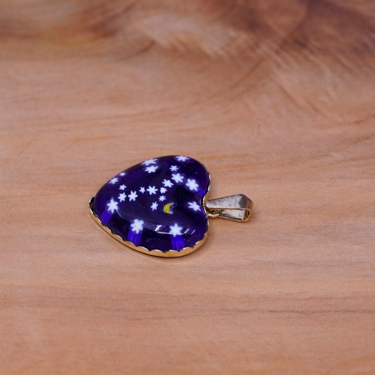 vermeil gold filled Sterling silver pendant, 925 heart blue artisan star glass
