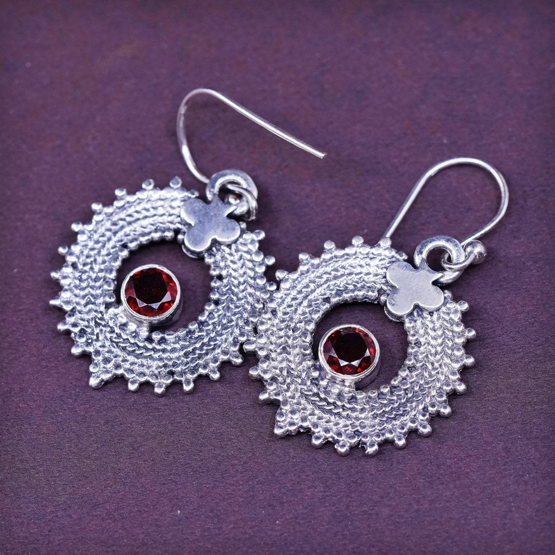 vtg Sterling silver handmade earrings, 925 w/ ruby N Bali Beads