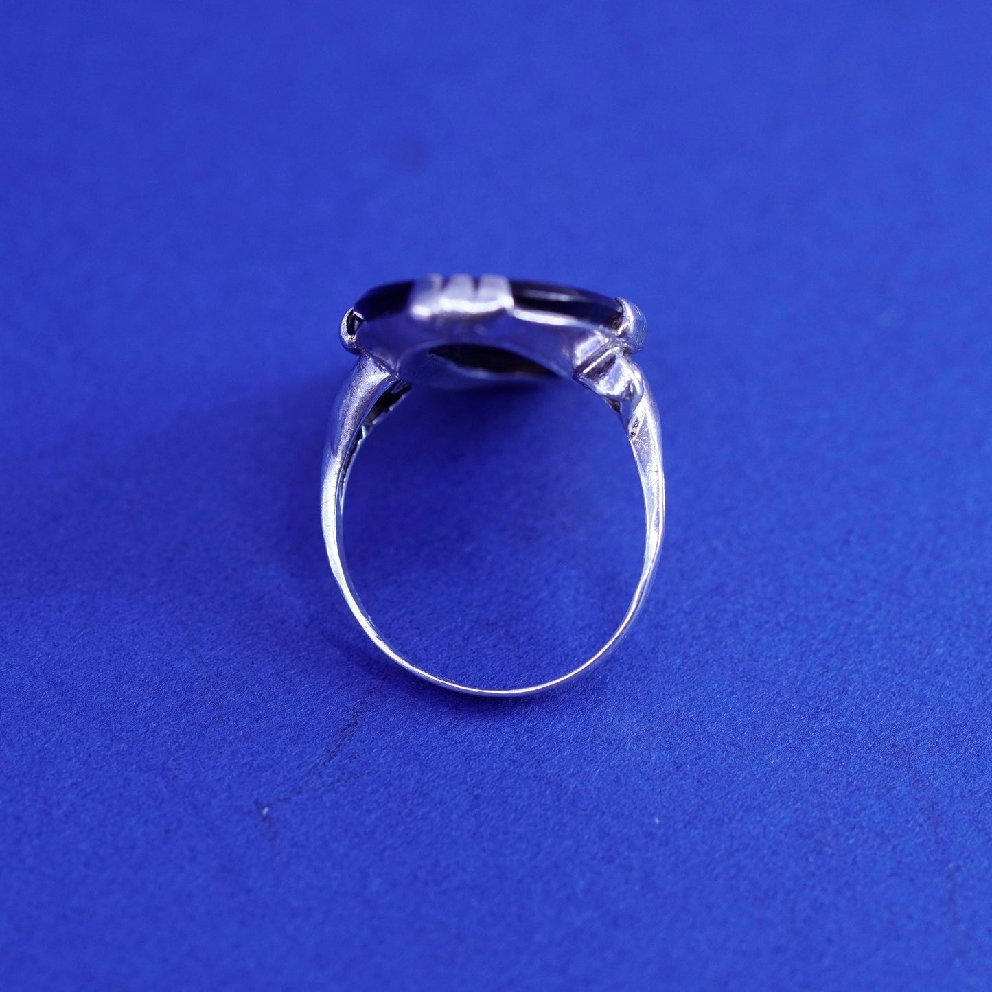 Size 5.5 vintage sterling 925 silver handmade statement ring with oval obsidian