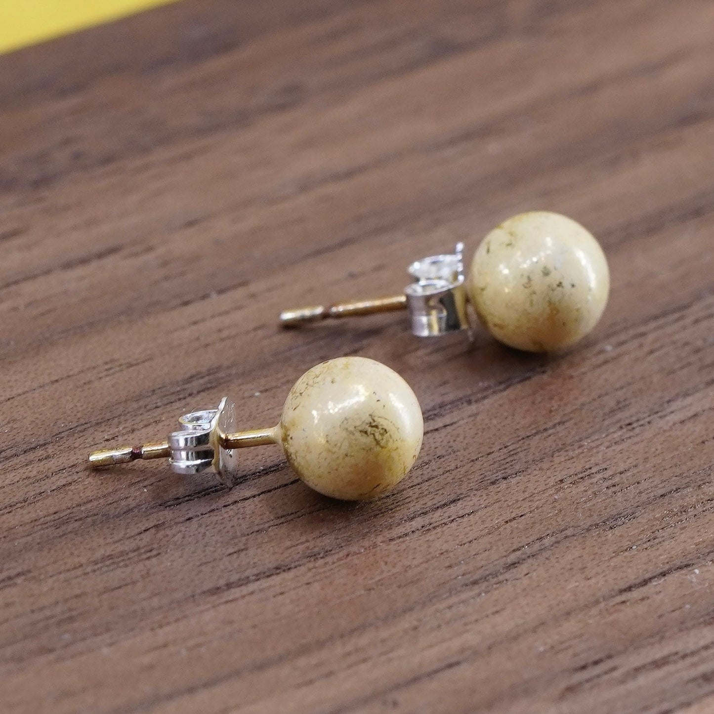 7mm, Vintage vermeil gold over Sterling silver beads studs, 925 earrings