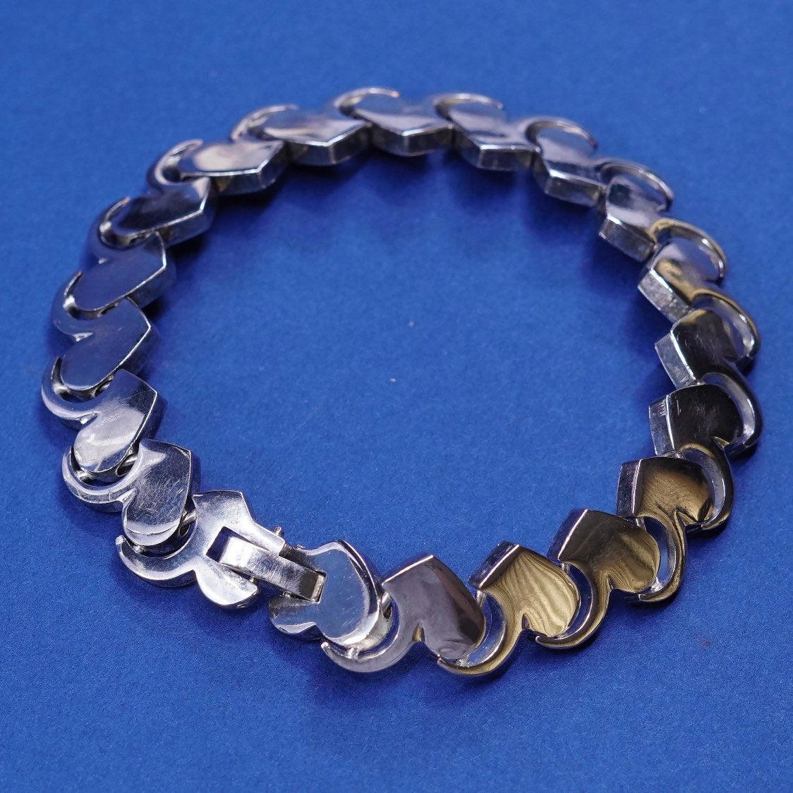 7", vtg Sterling silver handmade bracelet, 925 heart, stamped 925