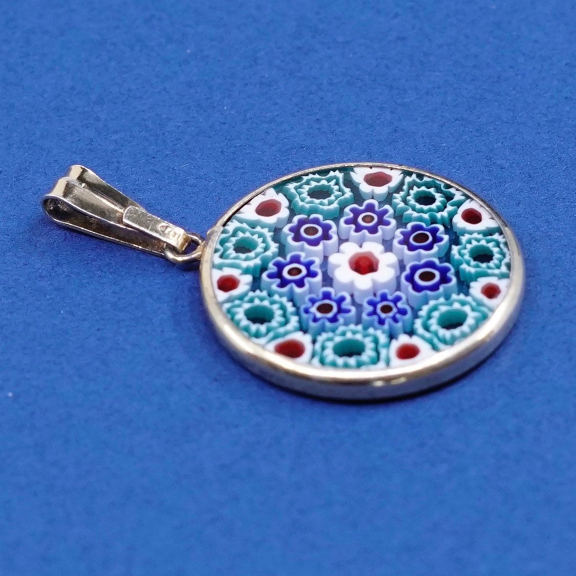 vtg italy gold over handmade sterling silver tag, 925 pendant w/ murano glass