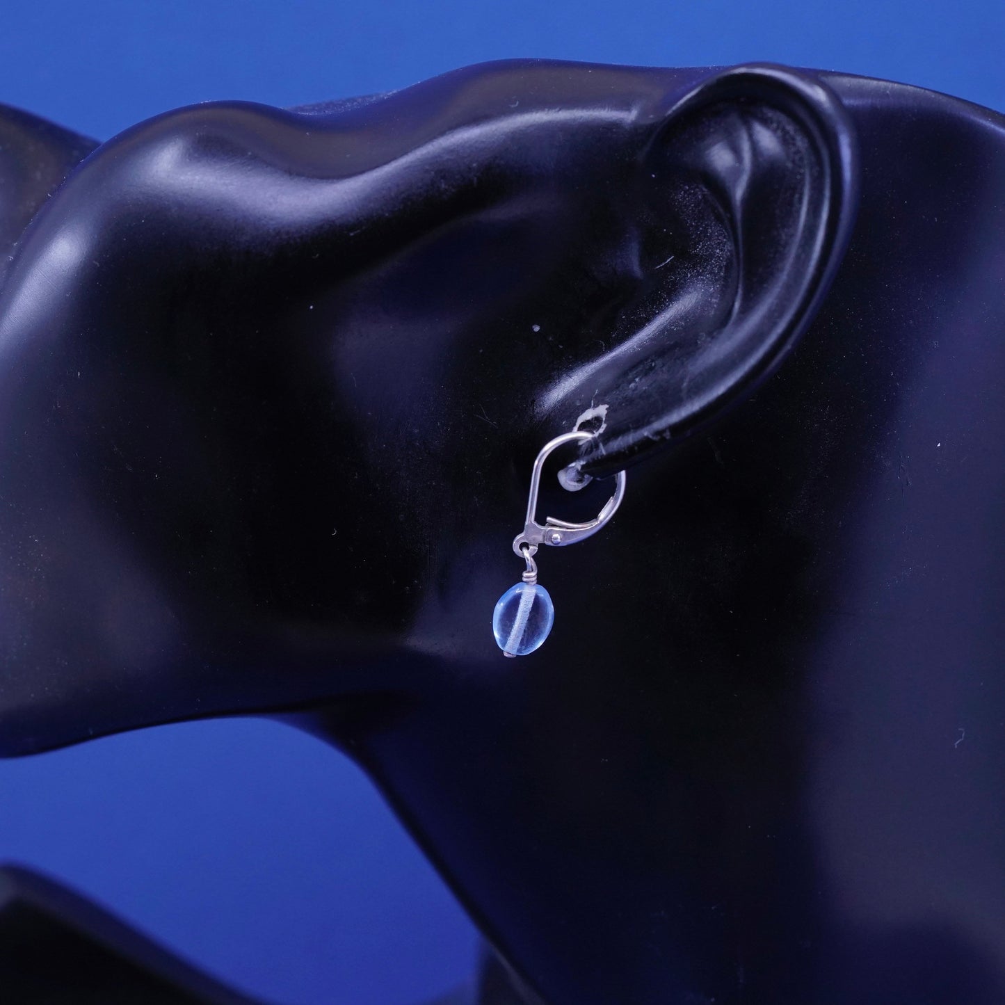 Vintage sterling 925 silver handmade earrings with blue crystal Dangles