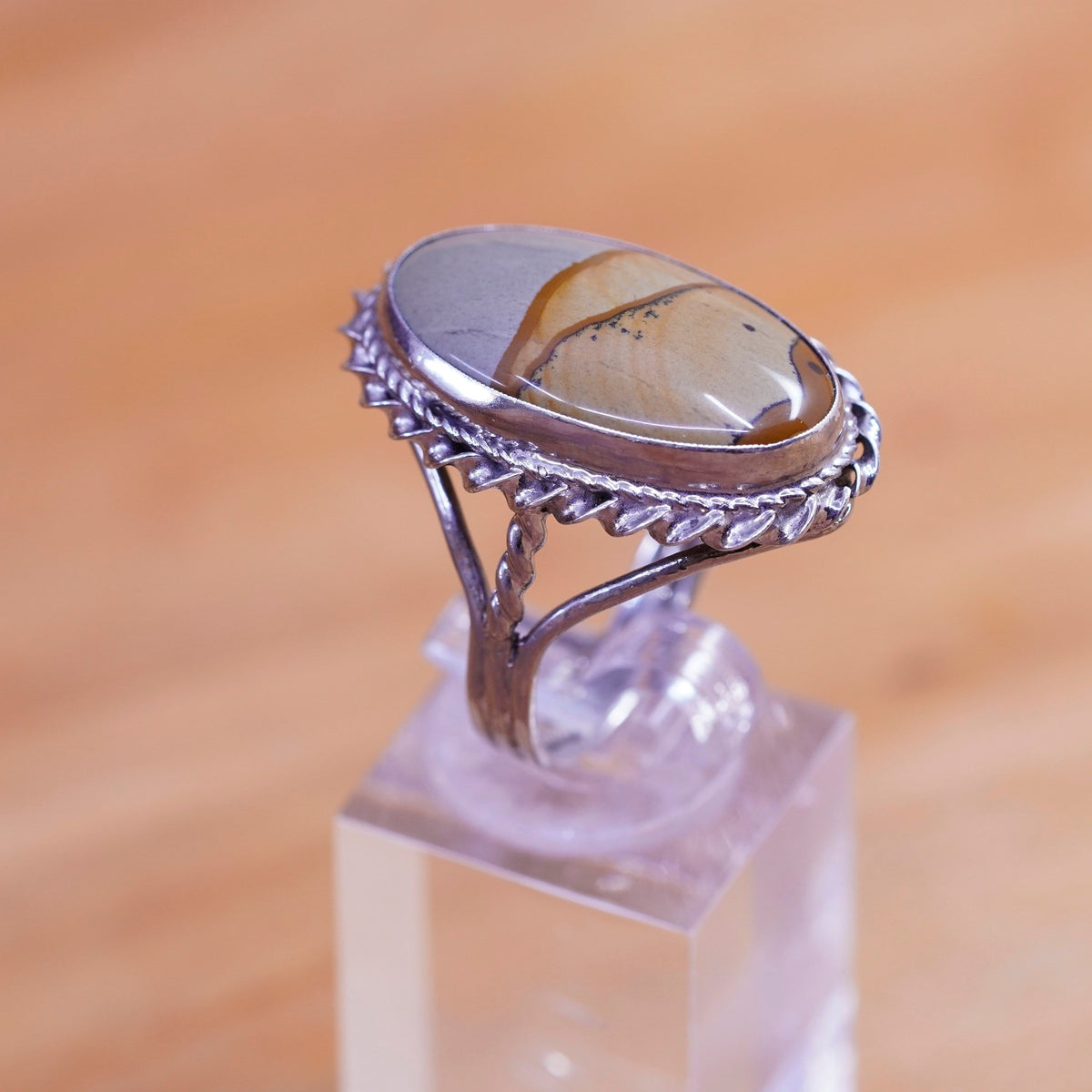 Size 9.5, vintage Sterling 925 silver handmade ring with landscape jasper