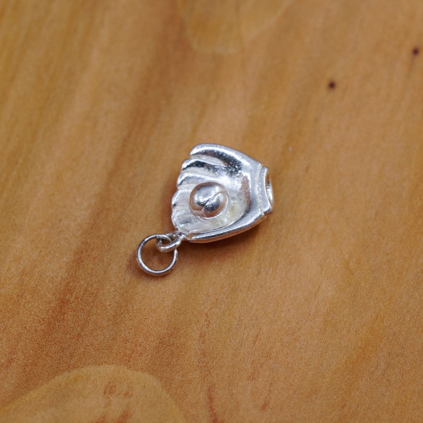 Vintage Sterling silver handmade ball charm, 925 baseball glove pendant