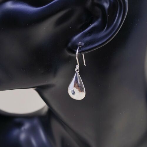Vtg Sterling 925 Silver Handmade Puffy Teardrop Shaped Earrings, Stamped 925