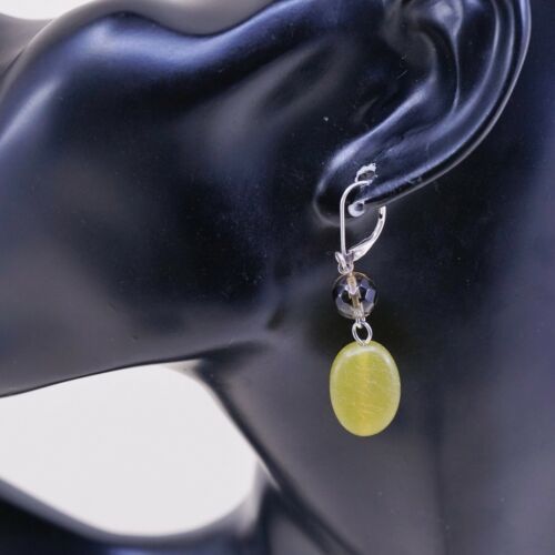 vtg sterling silver handmade earrings, 925 with jade dangles, Stamped 925