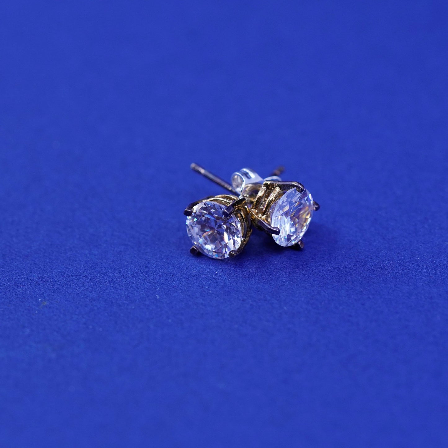 Vintage Vermeil gold over sterling silver handmade earrings, 925 studs with CZ