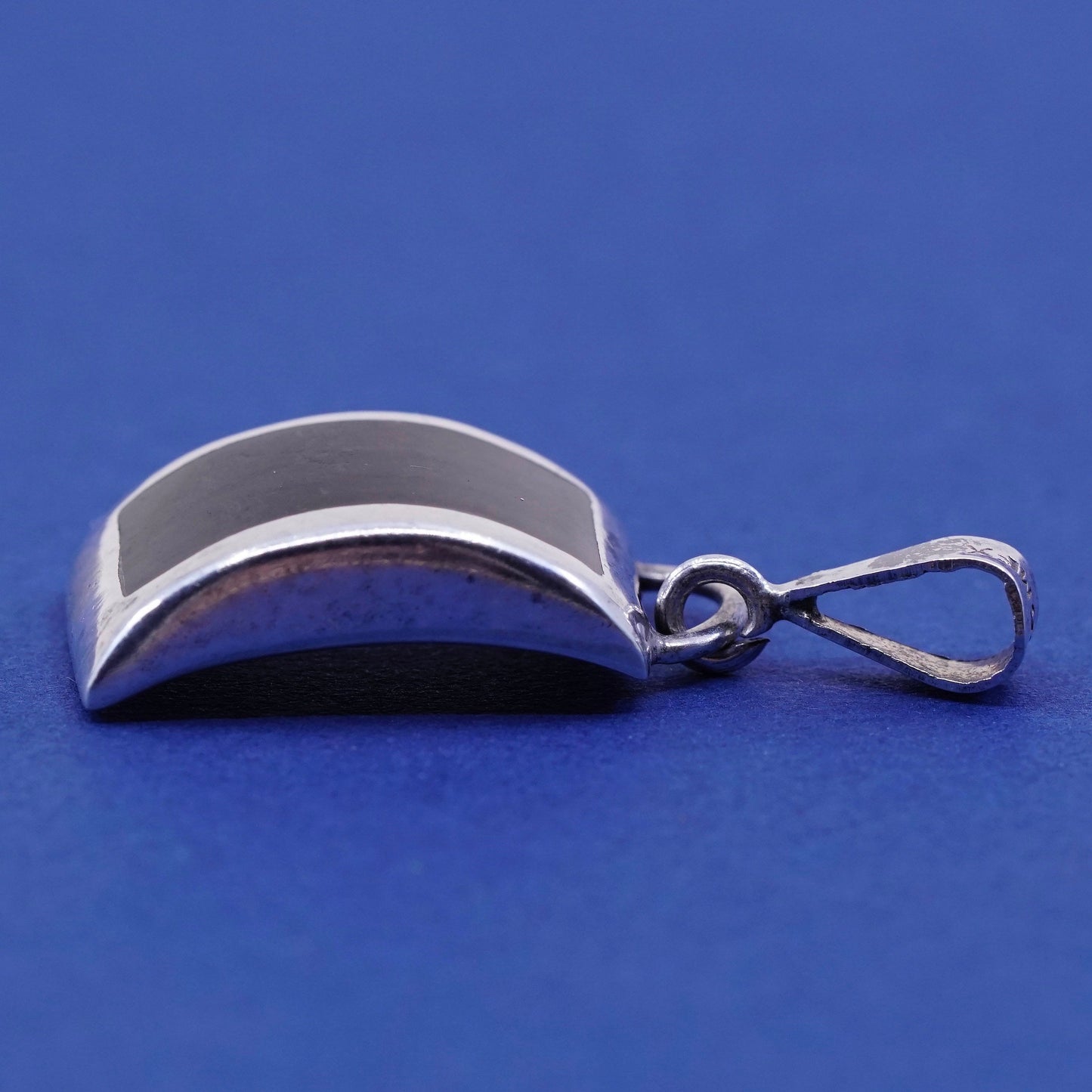 Vintage Sterling 925 silver handmade pendant with square obsidian pendant