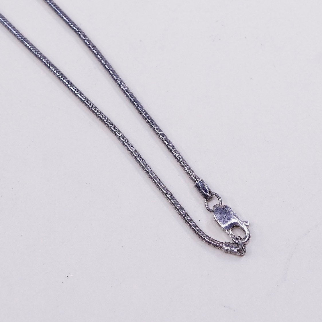 20", 1mm, vtg Sterling silver necklace, Italy 925 snake chain w/ heart pendant
