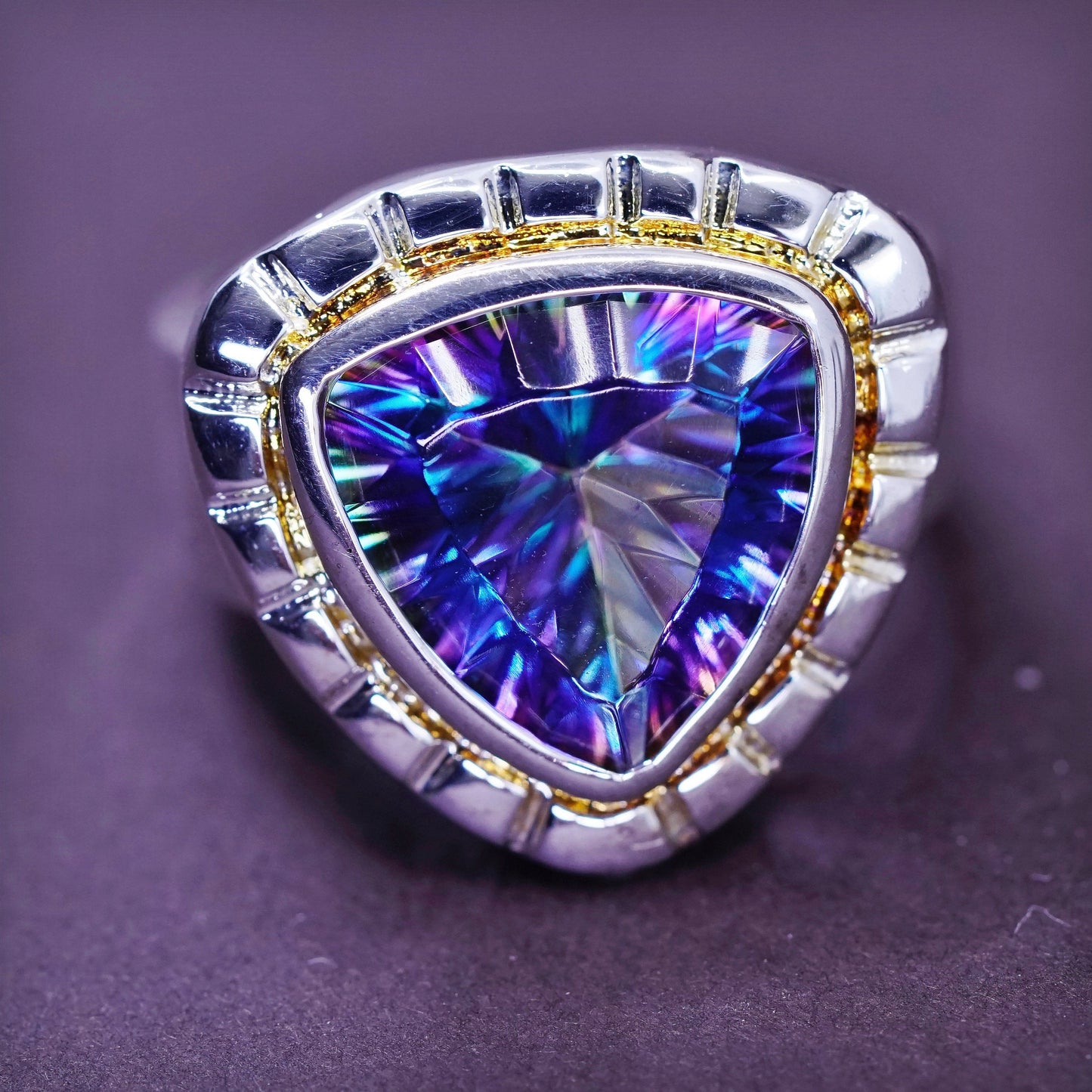 Size 7.25, vtg statement cocktail ring, Sterling 925 Silver rainbow topaz Ring