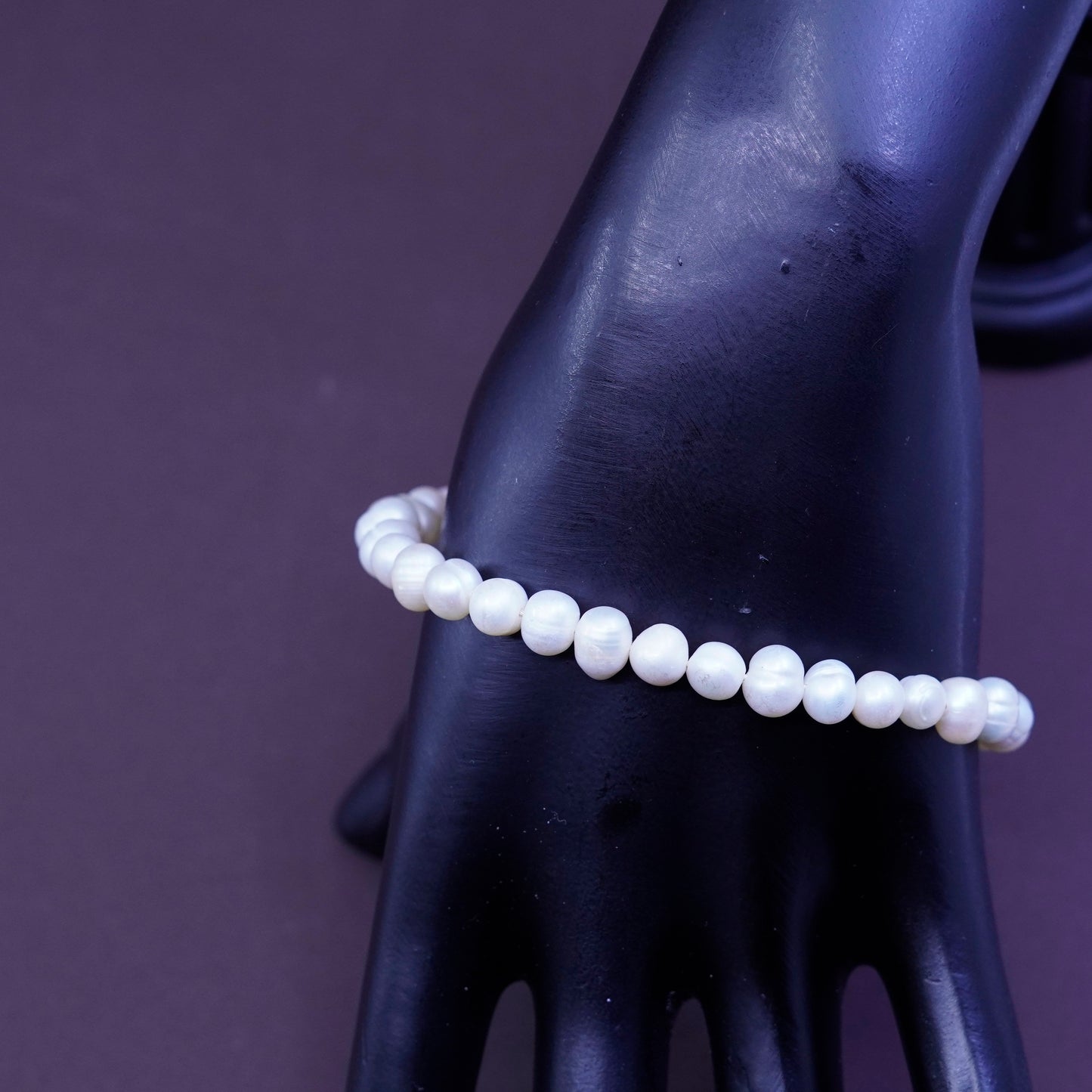 8.25” 4-5mm, Vintage handmade pearl bracelet with sterling 925 silver toggle
