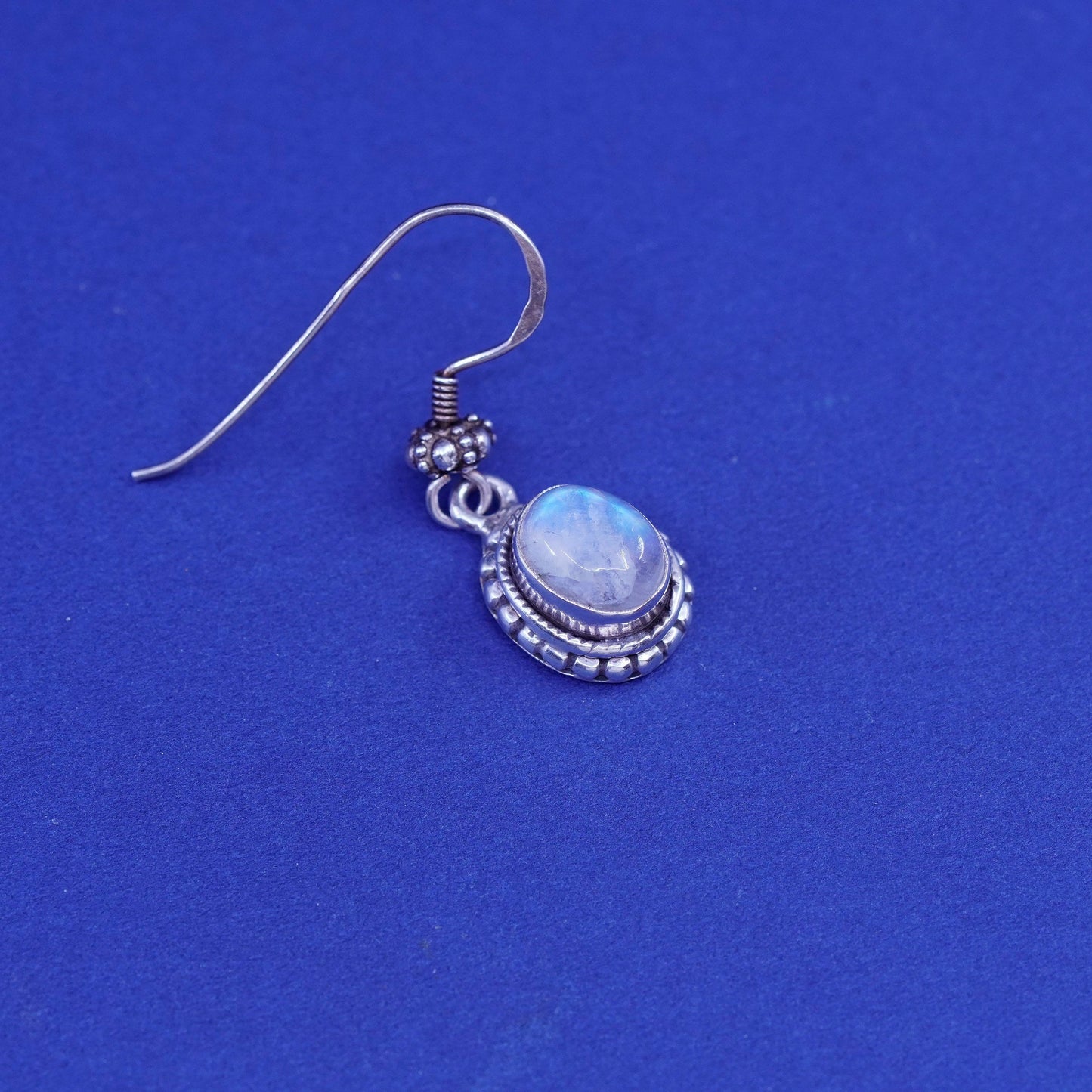 Vintage Sterling 926 silver handmade earrings with oval moonstone and beads