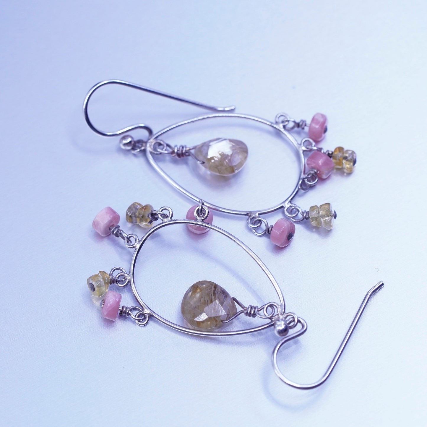 Vintage Sterling 925 silver teardrop earrings with citrine and agate