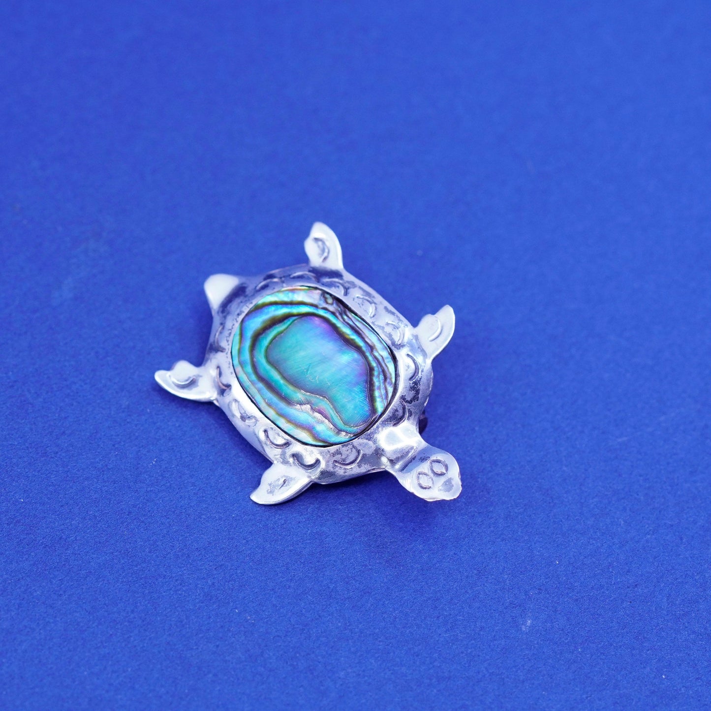 Vintage Taxco Sterling silver handmade brooch, 925 turtle pin with abalone