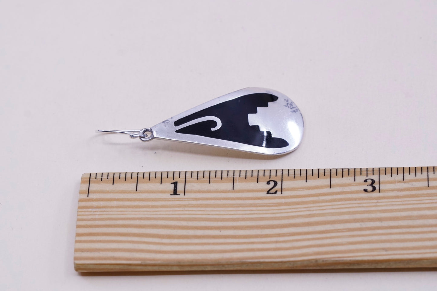 Vintage sterling silver handmade earrings, mexico 925 teardrop with enamel