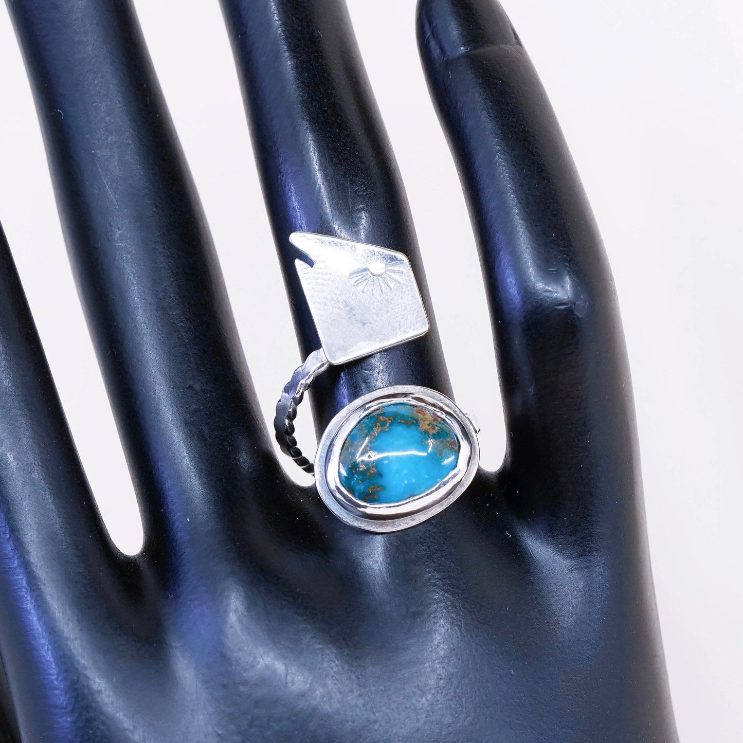 Native American sterling silver ring, handmade 925 wrap band w/ turquoise
