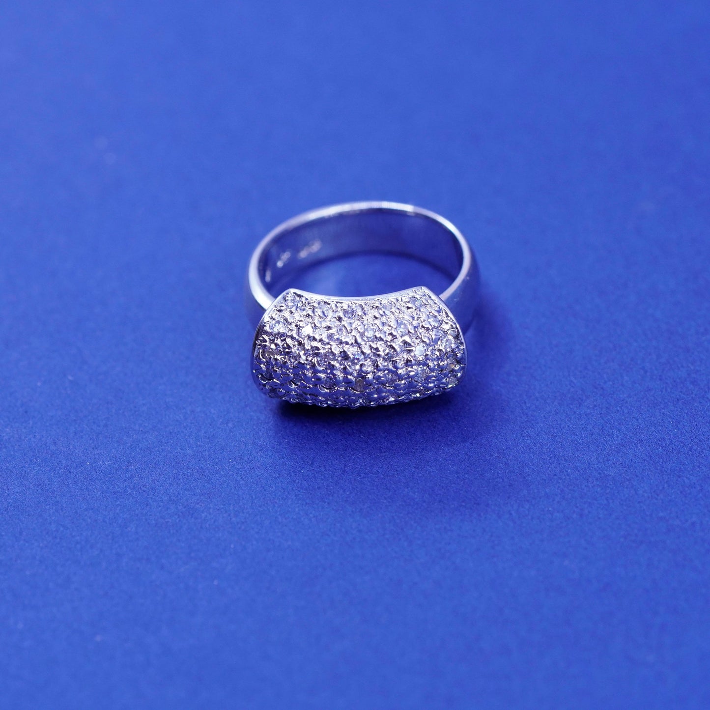 Size 7, vintage sterling silver ring with cluster Cz, statement band