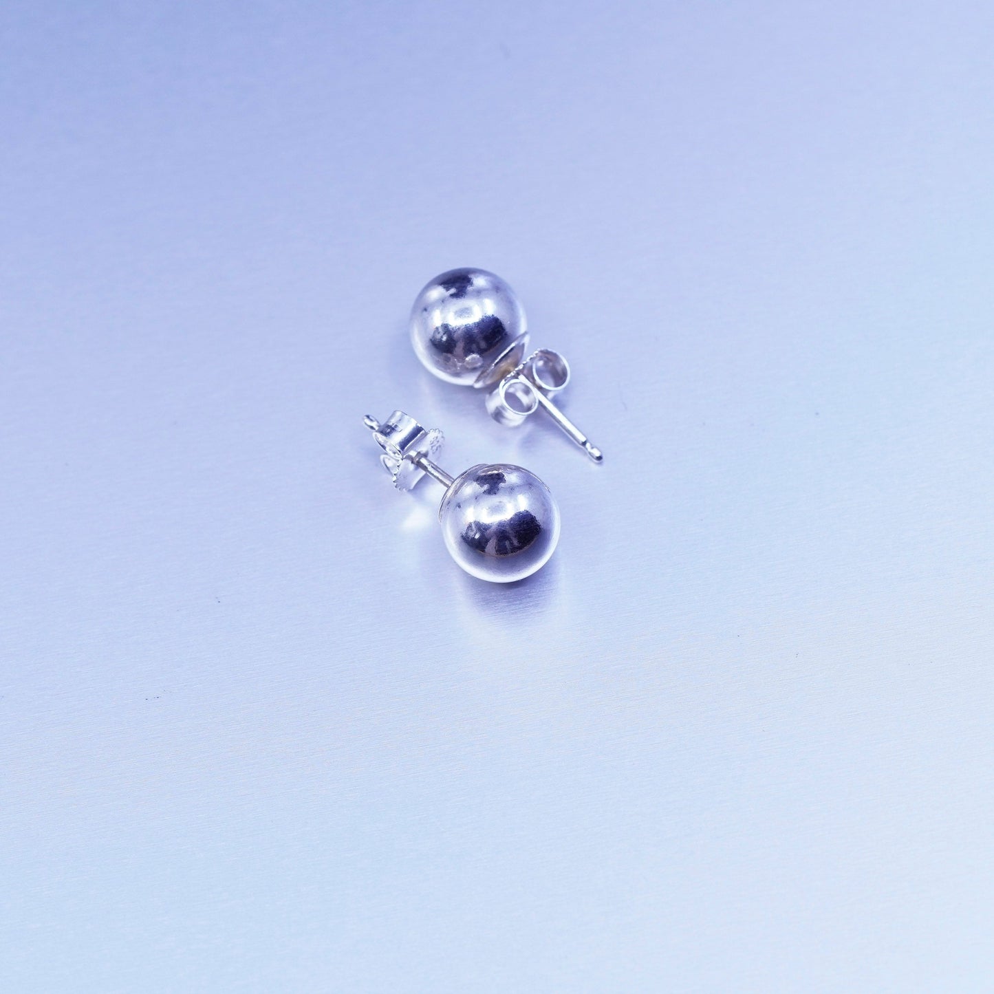 7mm, Vintage Sterling 925 silver handmade earrings, round bead sphere studs