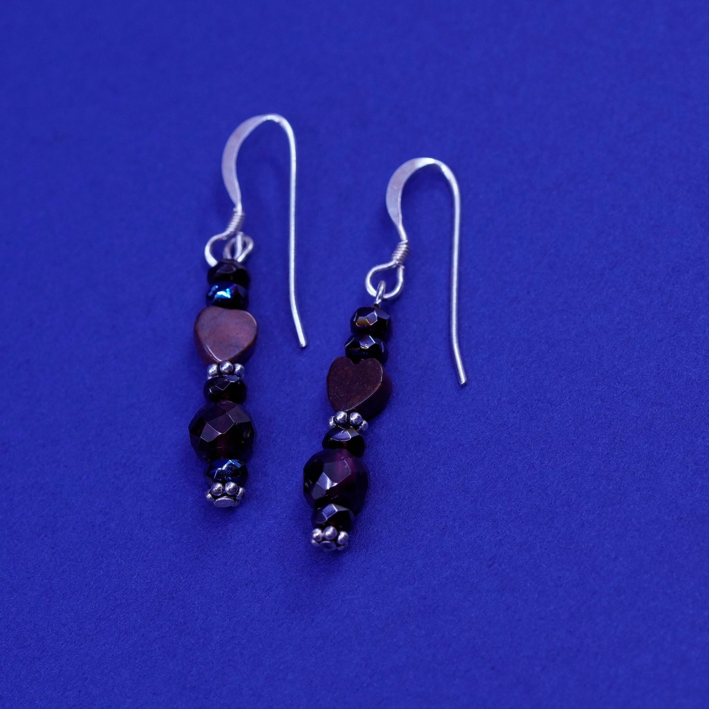Vintage sterling 925 silver handmade earrings with garnet beads