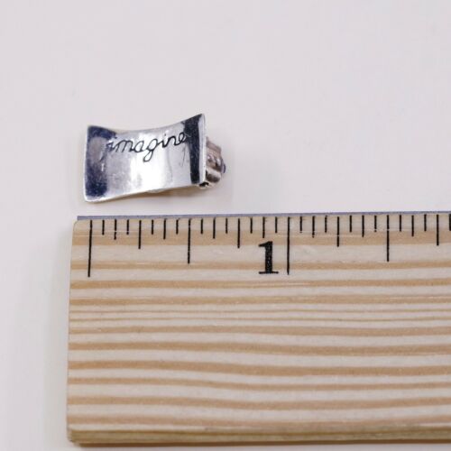 Vtg Modern Sterling Silver 925 EARRINGS, Square Clip On Embossed “imagine”