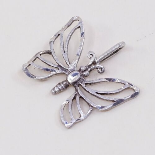 Vintage Sterling Silver Heart Pendant, Solid 925 Butterfly W/ Pearl Details